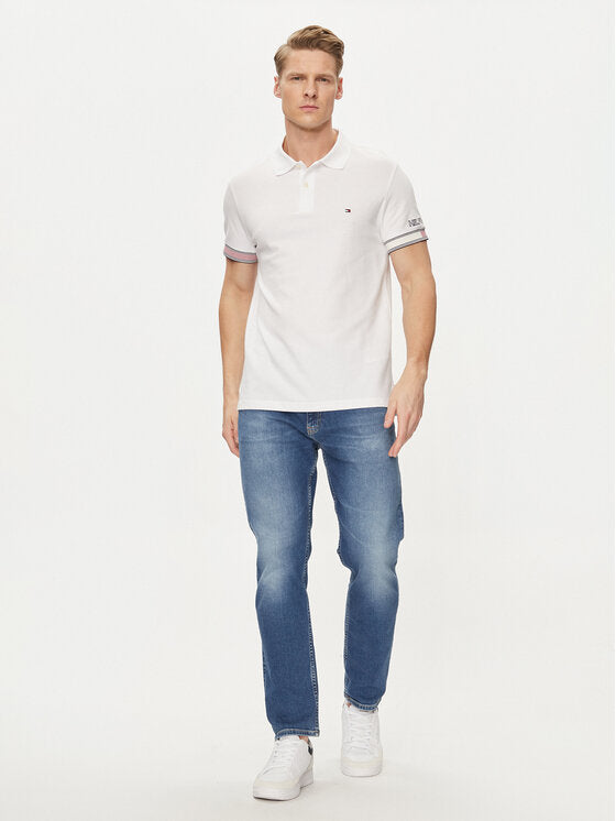 TOMMY HILFIGER Polo maniche corte slim fit bianca con monotype e bandiera su una manica