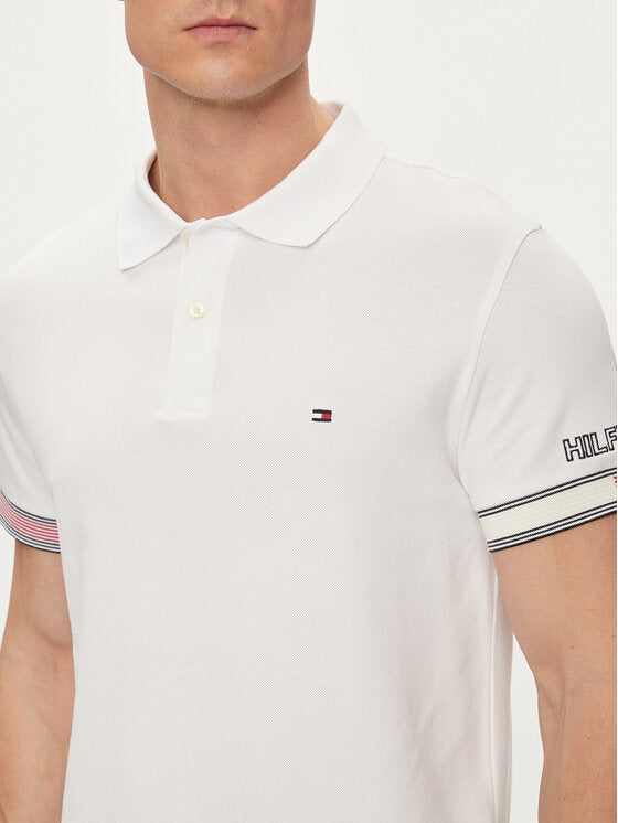 TOMMY HILFIGER Polo maniche corte slim fit bianca con monotype e bandiera su una manica