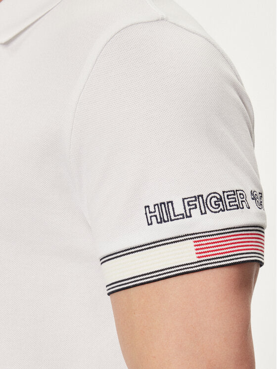 TOMMY HILFIGER Polo maniche corte slim fit bianca con monotype e bandiera su una manica
