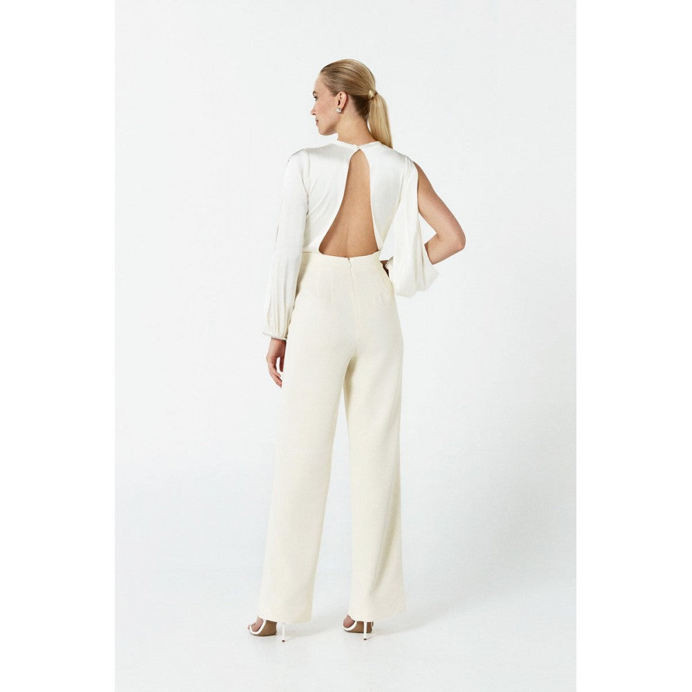 NENETTE Tuta panna elegante con schiena scoperta e maniche lunghe aperte