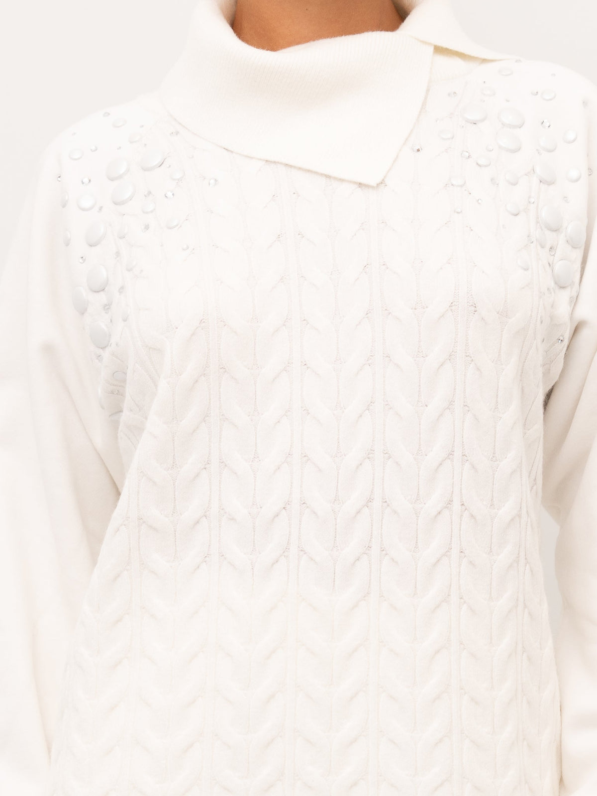 LIU JO Maxi maglia mini dress con collo lato e borchie
