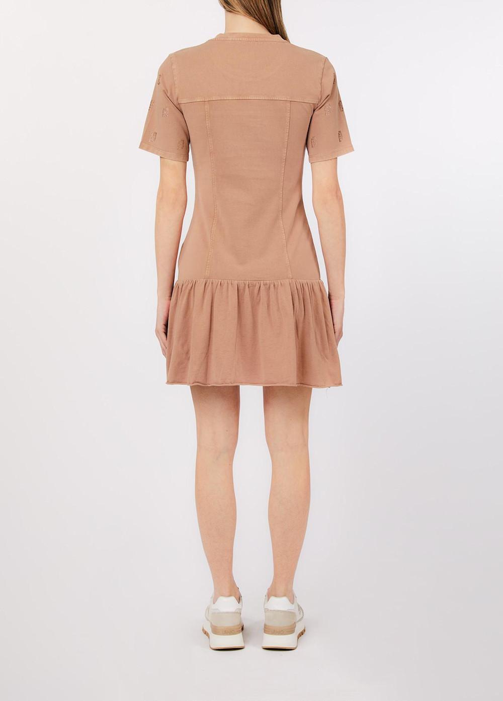 LIU JO Abito maniche corte girocollo in cotone delavè con loghi di strass