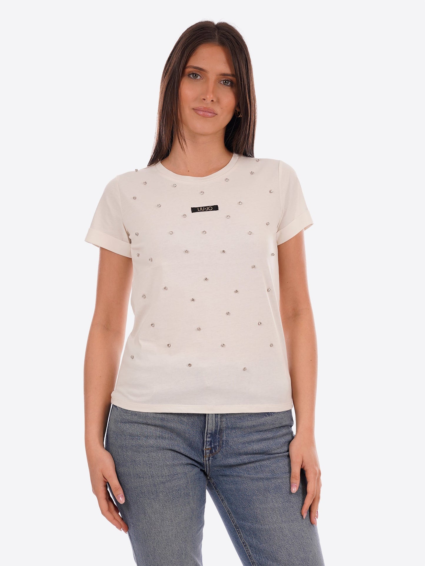 LIU JO T-shirt girocollo con castoni all over