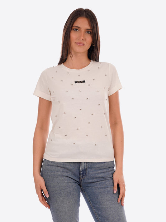 LIU JO T-shirt girocollo con castoni all over