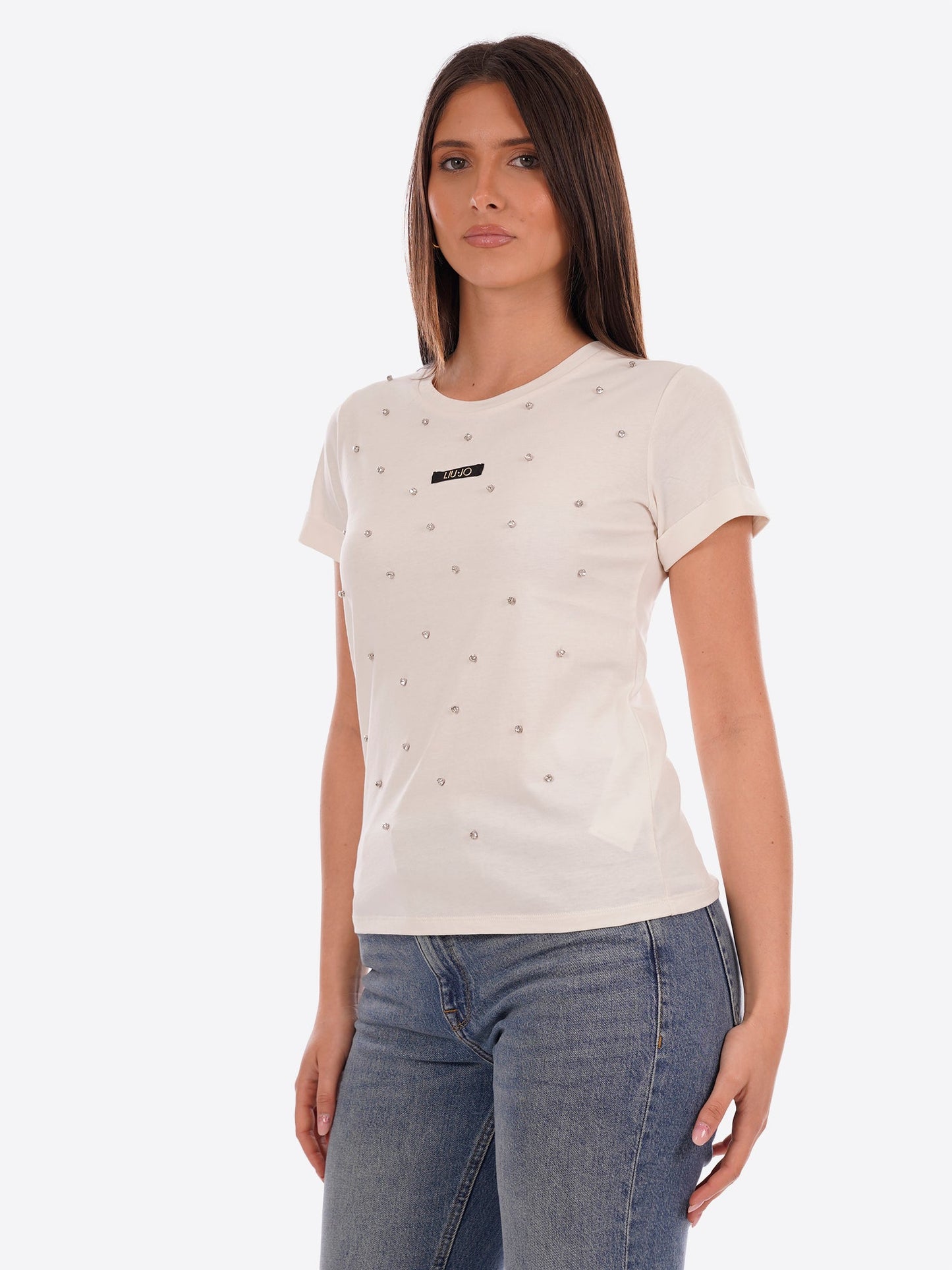 LIU JO T-shirt girocollo con castoni all over