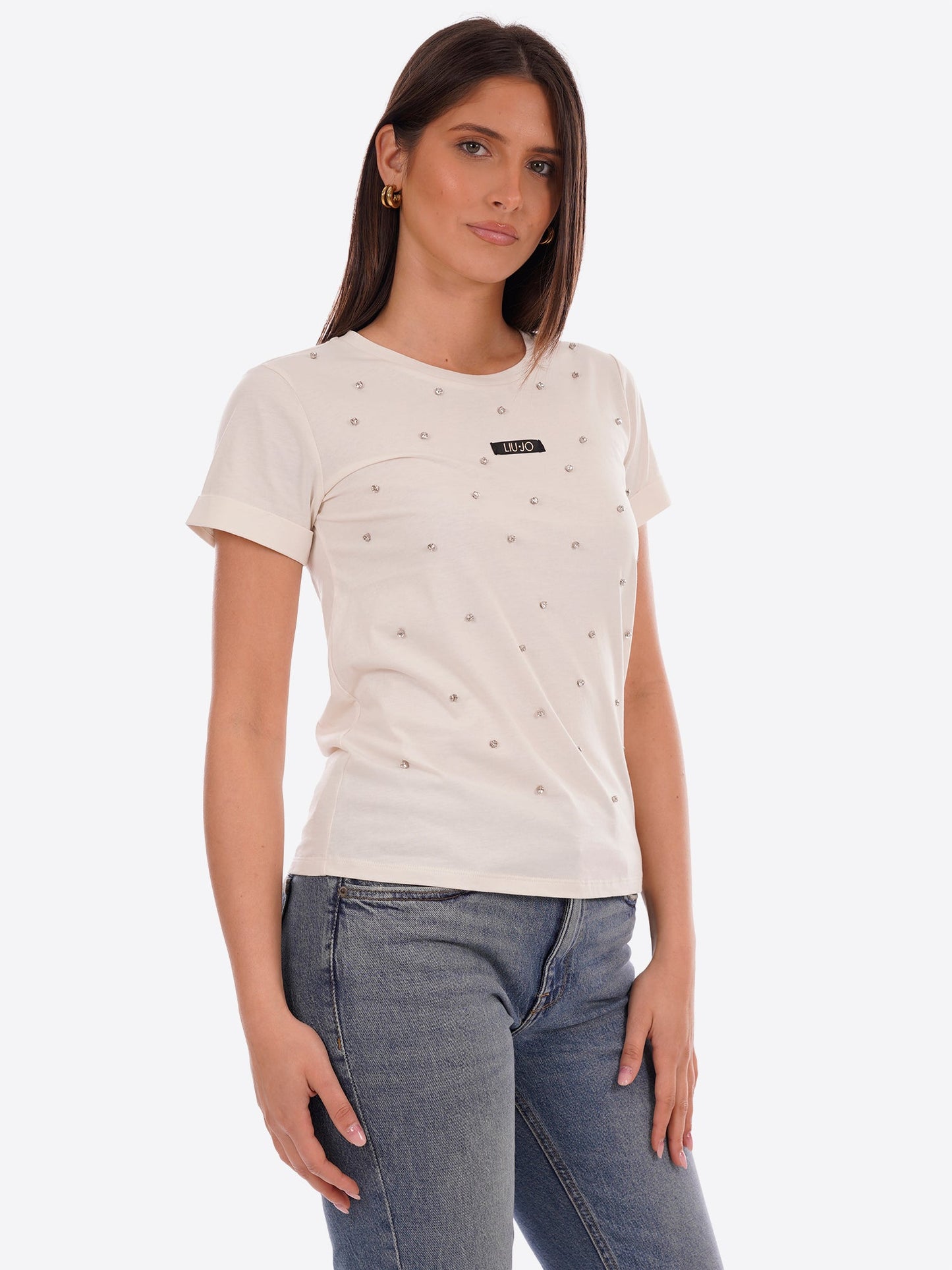 LIU JO T-shirt girocollo con castoni all over