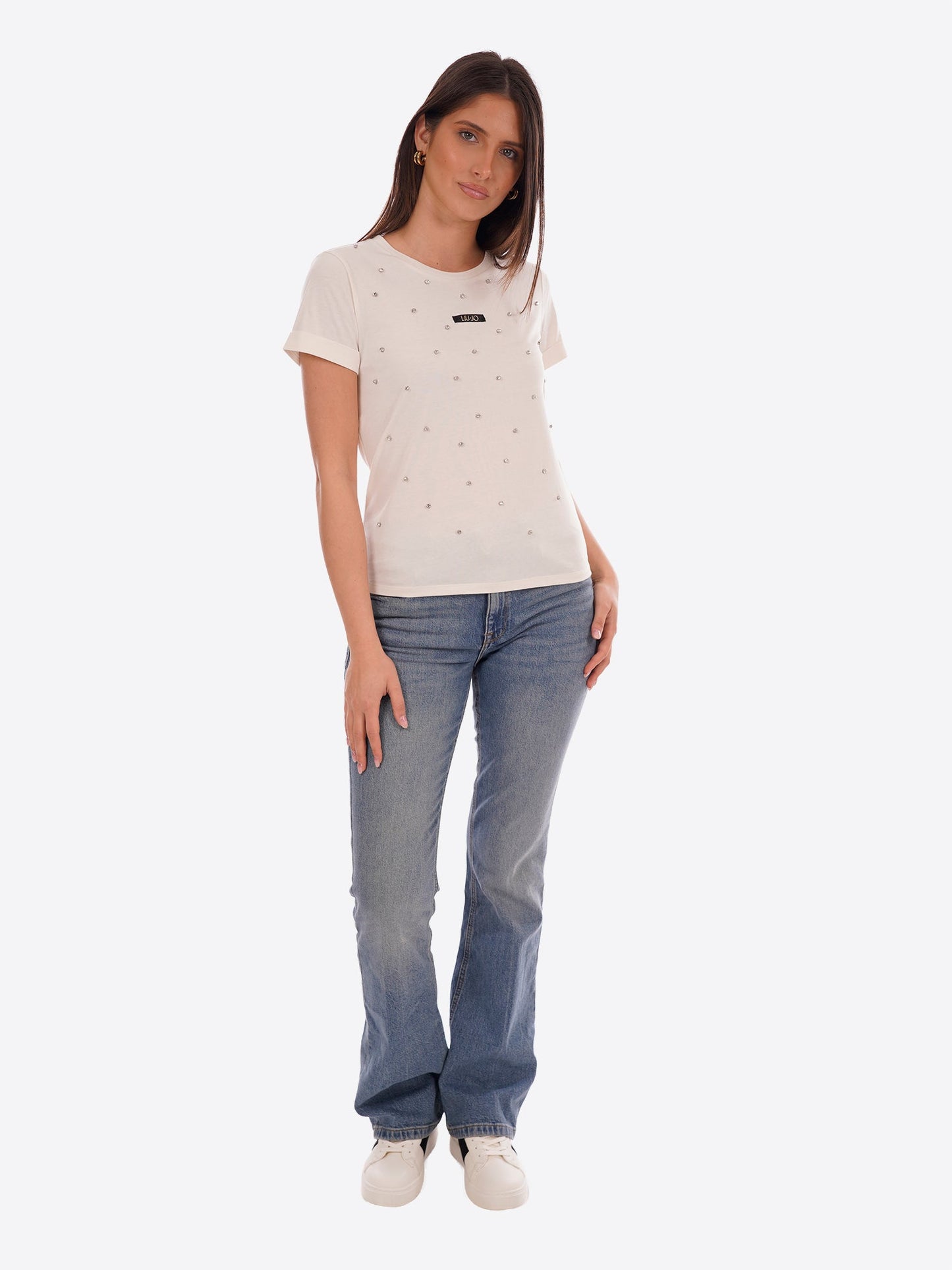 LIU JO T-shirt girocollo con castoni all over