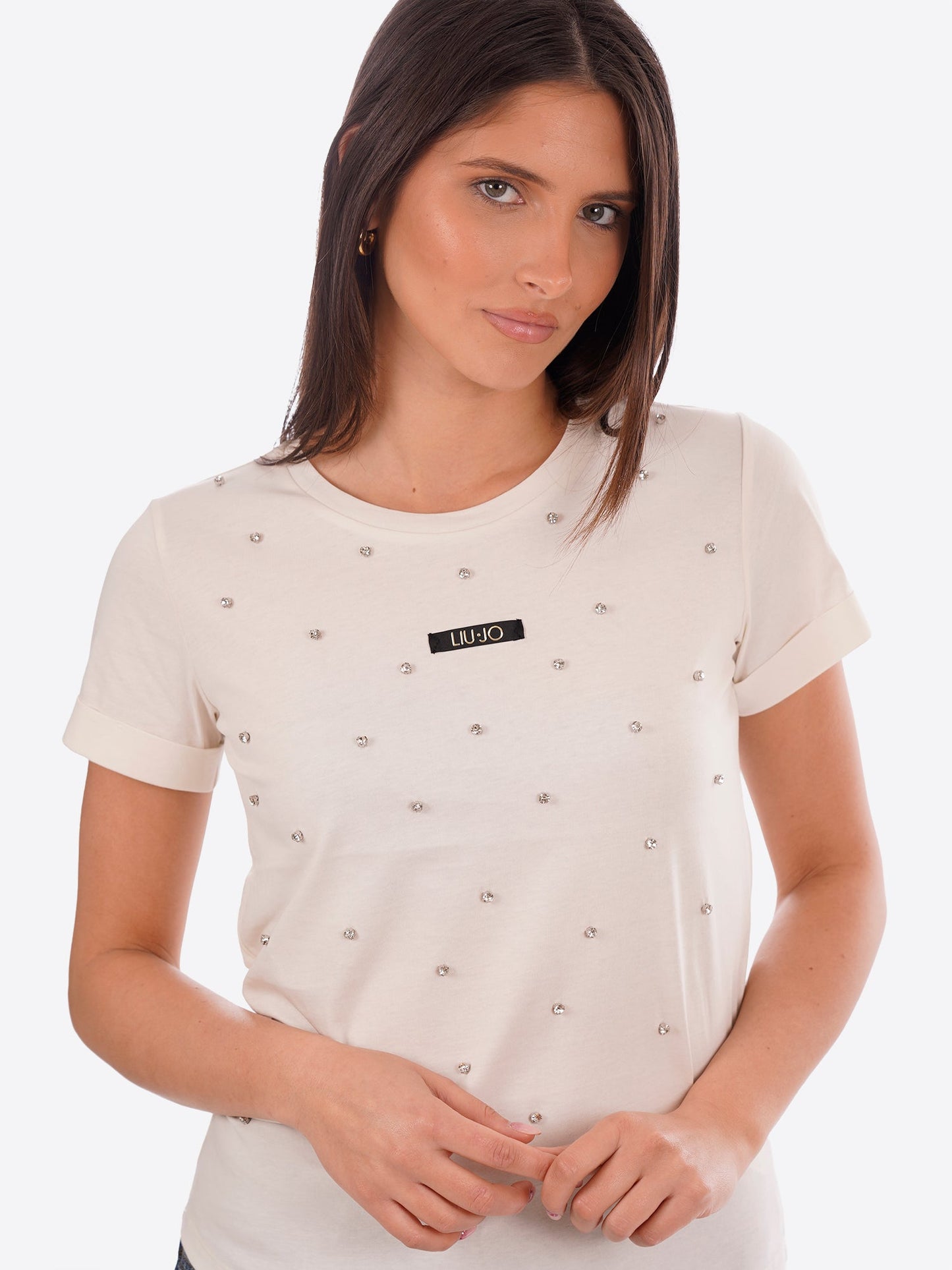 LIU JO T-shirt girocollo con castoni all over