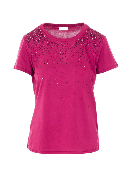 LIU JO T-Shirt girocollo con strass degradè fucsia