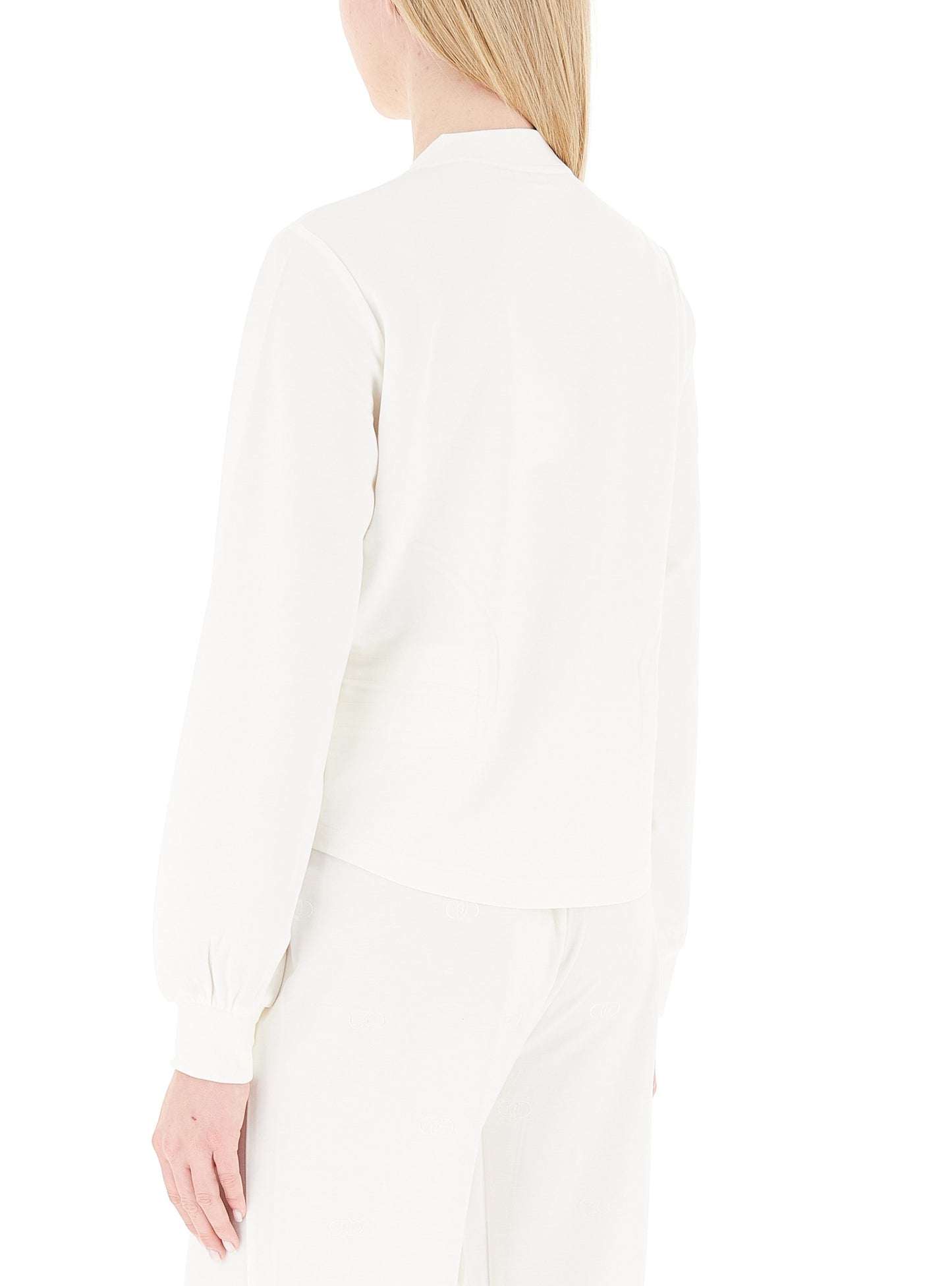LIU JO Felpa donna in jersey elasticizzato con loghi e castoni all over bianca