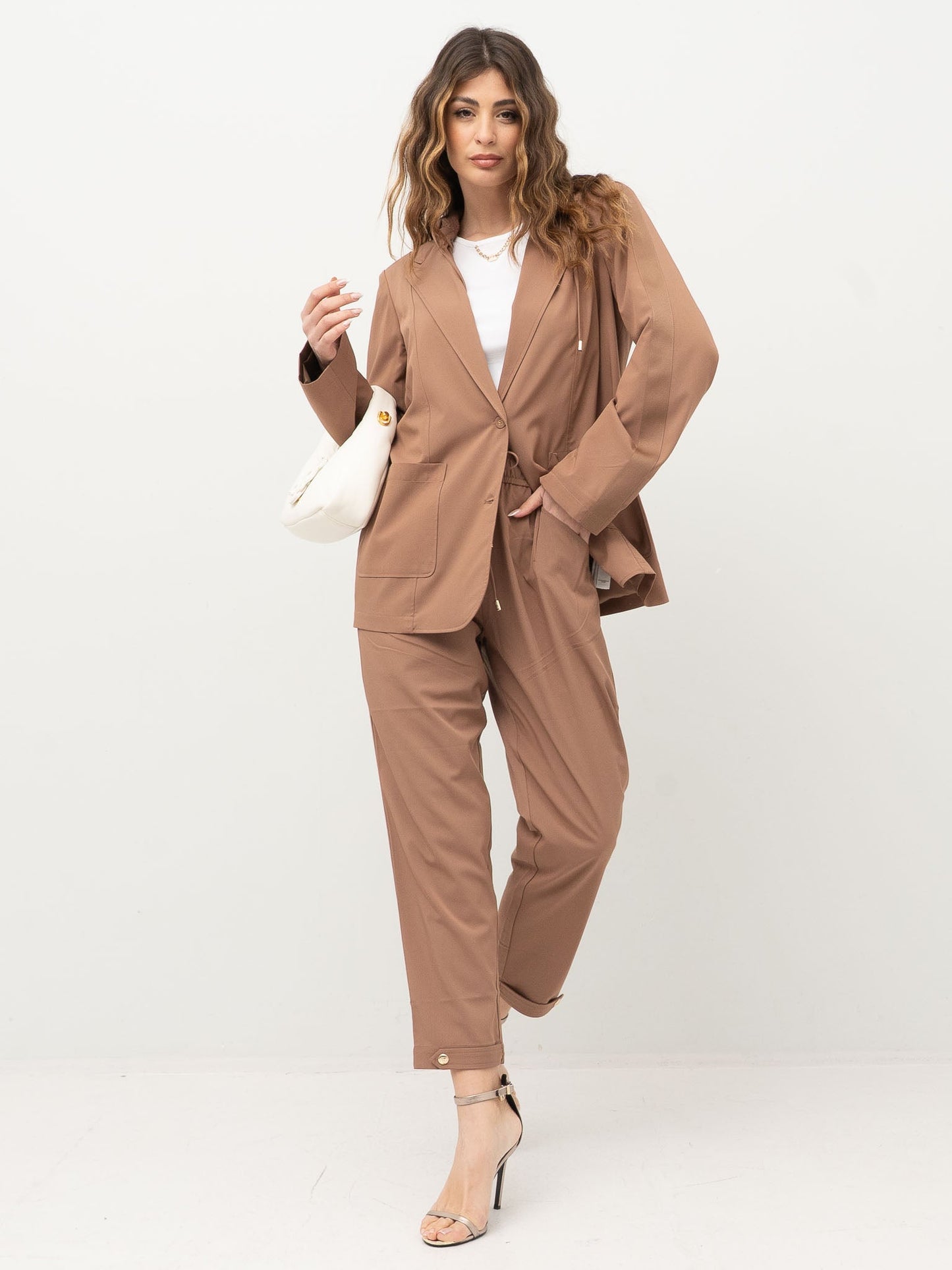 LIU JO Giacca donna sciolta con cappuccio staccabile color caramello