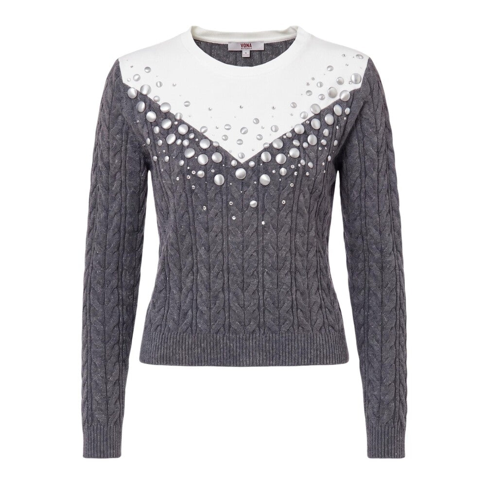 LIU JO Maglia girocollo bitessuto felpa/lana con dettagli gioiello