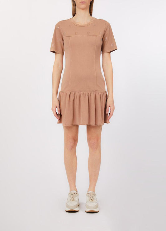 LIU JO Abito maniche corte girocollo in cotone delavè con loghi di strass