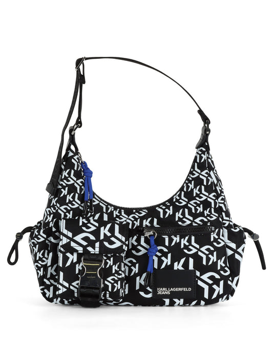KARL LAGERFELD Borsa a spalla utility in nylon fantasia monogram con moschettone