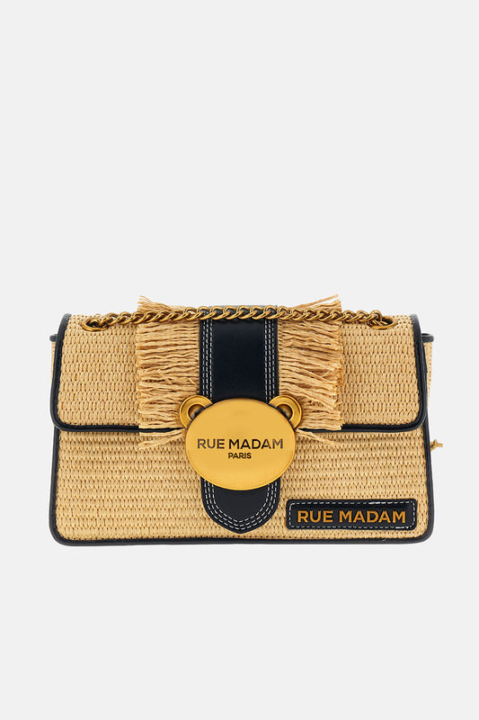 RUE MADAM PARIS Borsa TEDDY IT-BAG STRAW FRINGES BLACK
