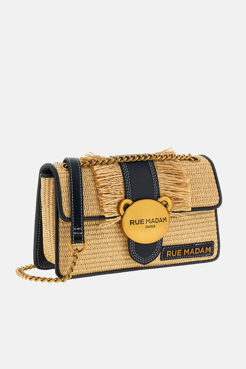 RUE MADAM PARIS Borsa TEDDY IT-BAG STRAW FRINGES BLACK