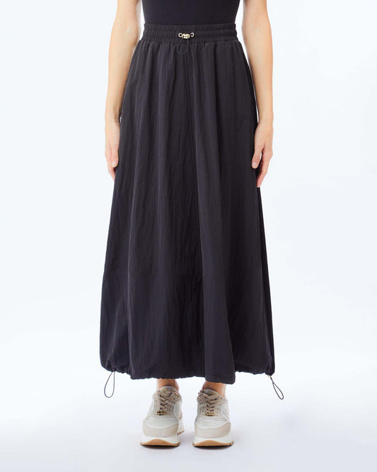 Gonna midi Liu Jo Sport nera in nylon e satin con coulisse regolabile