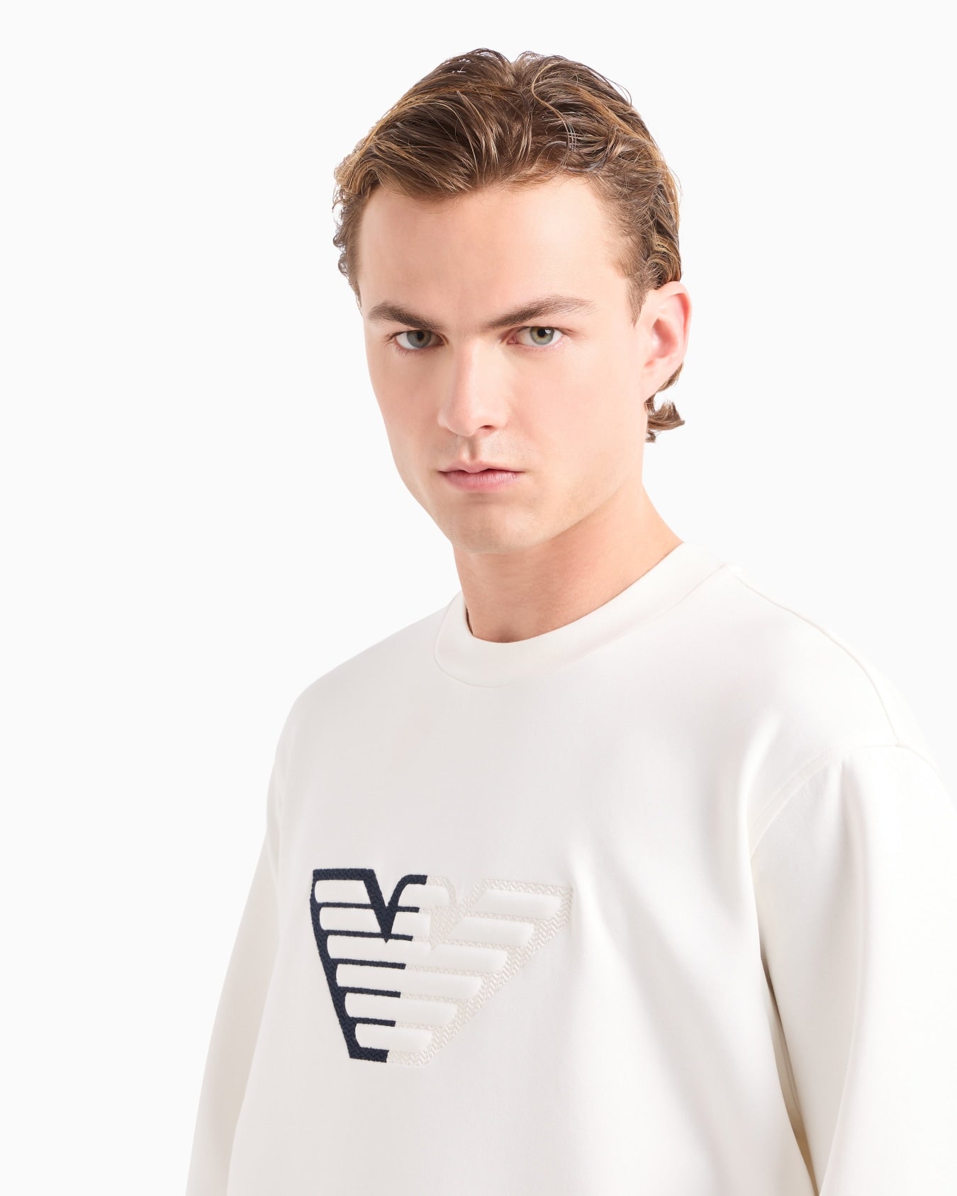 EMPORIO ARMANI Felpa girocollo in tessuto effetto neoprene con aquila in rilievo