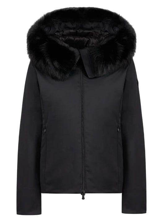 PEOPLE OF SHIBUYA Giubbotto in tessuto tecnico nero con bordo in vera pelliccia