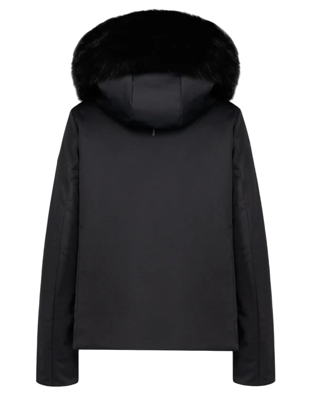 PEOPLE OF SHIBUYA Giubbotto in tessuto tecnico nero con bordo in vera pelliccia