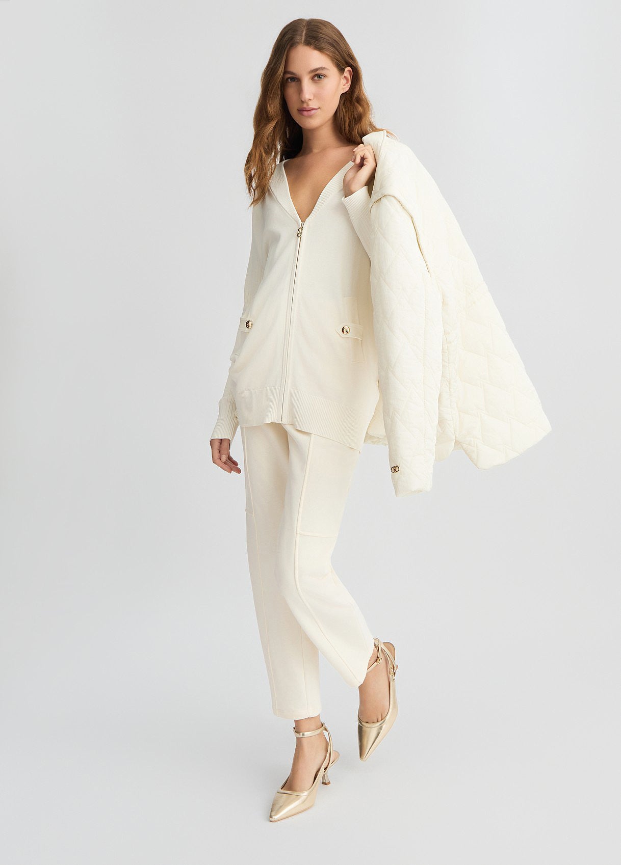 LIU JO Cardigan donna lungo con zip e tasche con bottoni oro