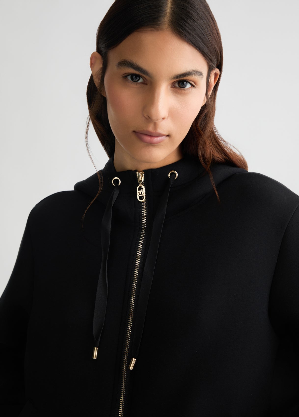LIU JO Giubbotto donna in neoprene nero over con inserti in cotone