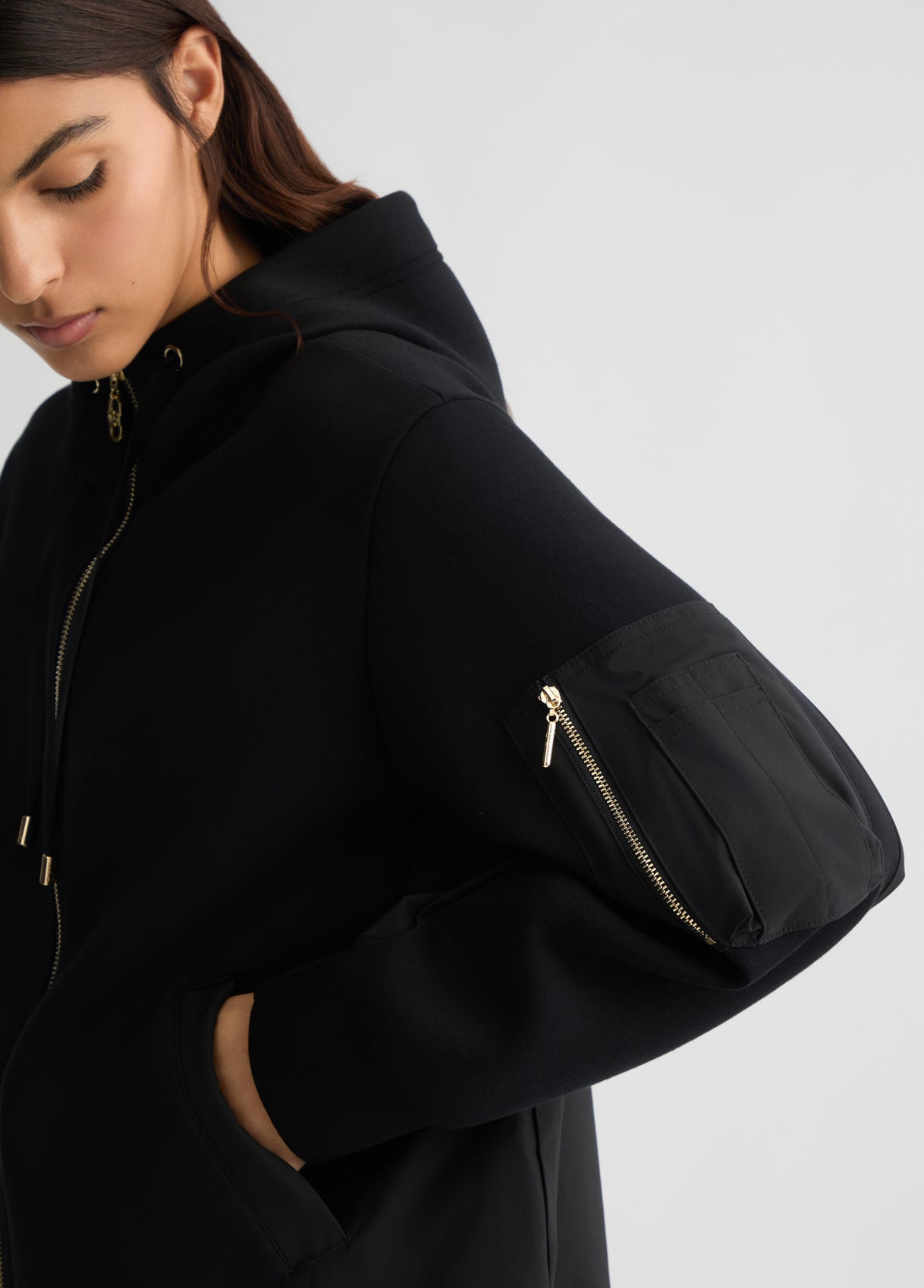 LIU JO Giubbotto donna in neoprene nero over con inserti in cotone