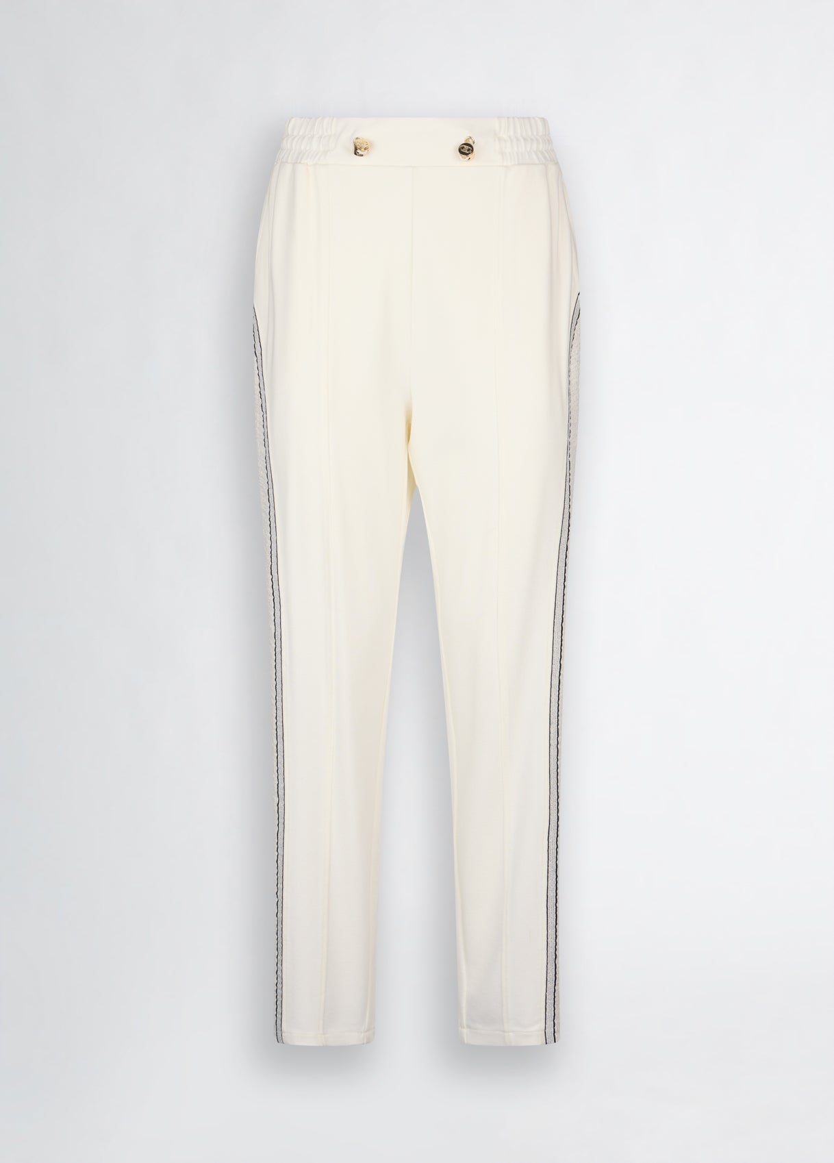 LIU JO Pantaloni donna jogger con inserto laterale bouclè lurex panna