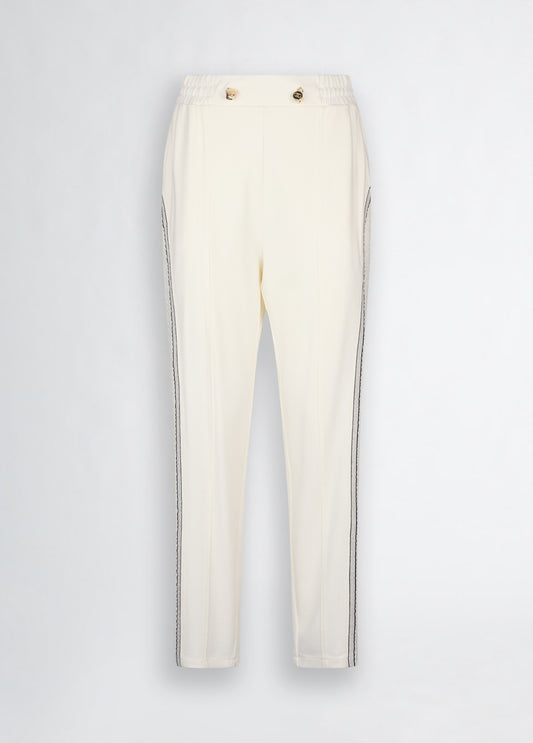 LIU JO Pantaloni donna jogger con inserto laterale bouclè lurex panna