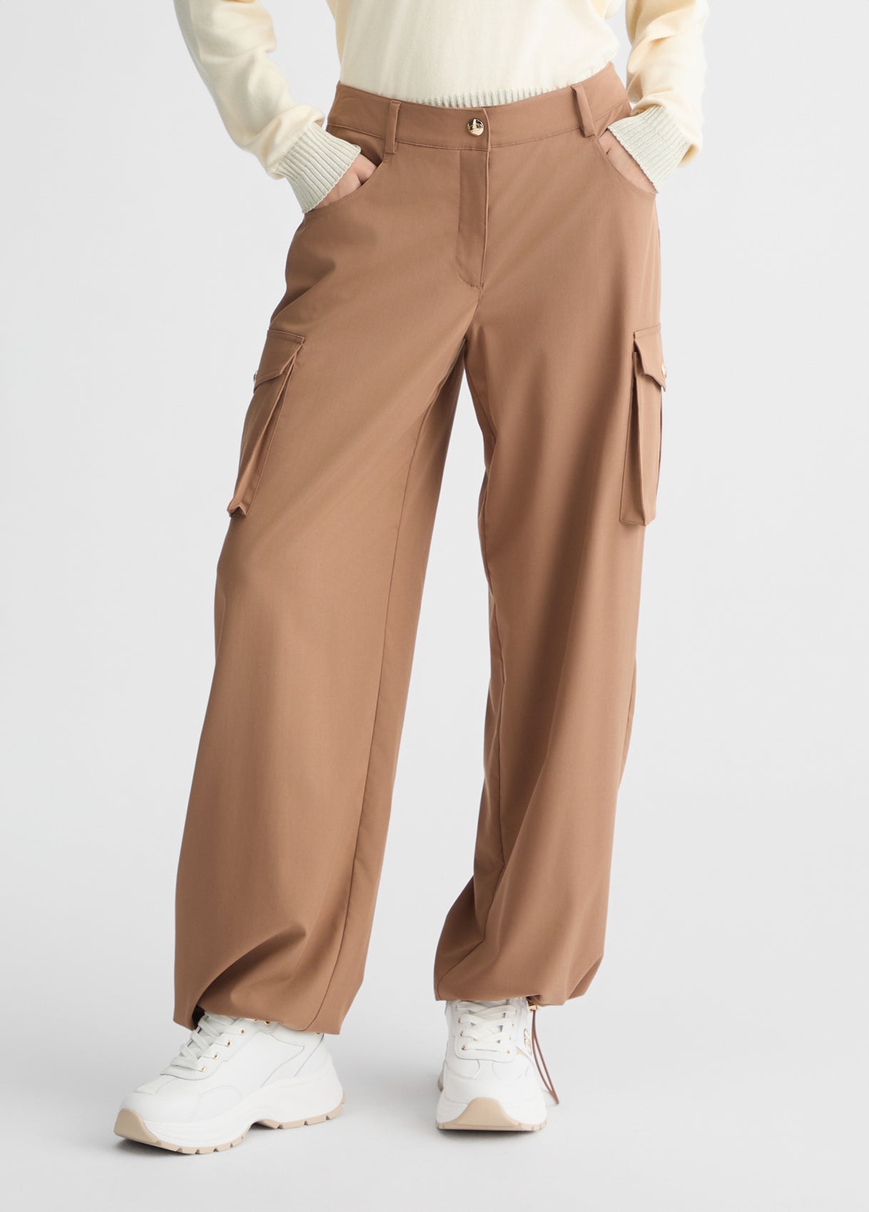 LIU JO Pantaloni cargo donna color caramello con coulisse sul fondo