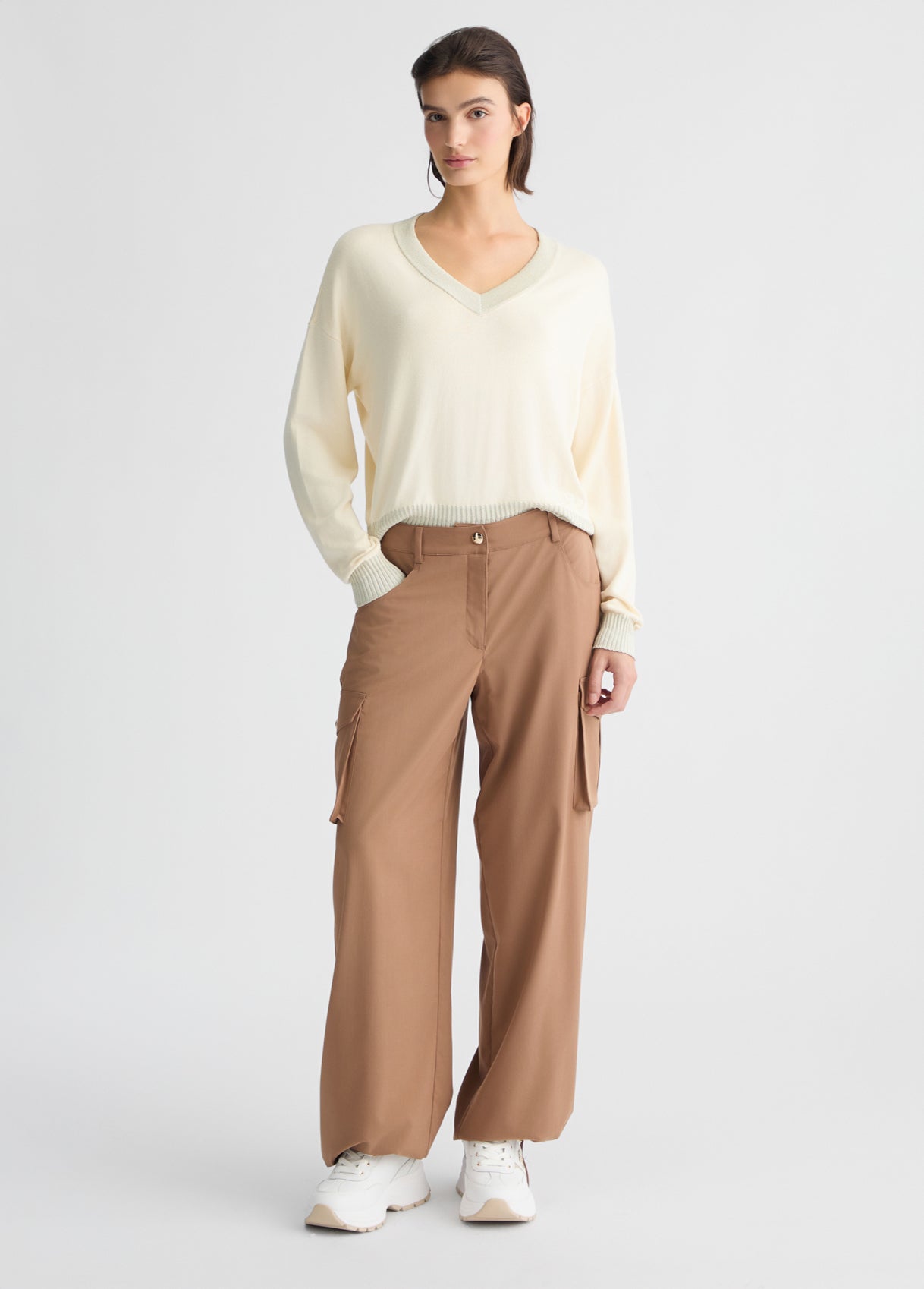 LIU JO Pantaloni cargo donna color caramello con coulisse sul fondo