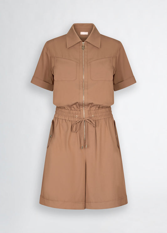 LIU JO Tutina corta color caramello con elastico e coulisse