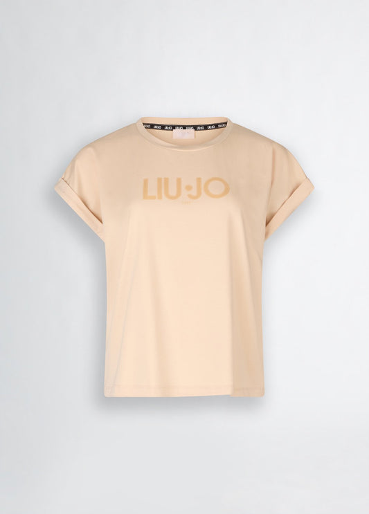 LIU JO T-Shirt maniche corte girocollo con logo gommato frontale
