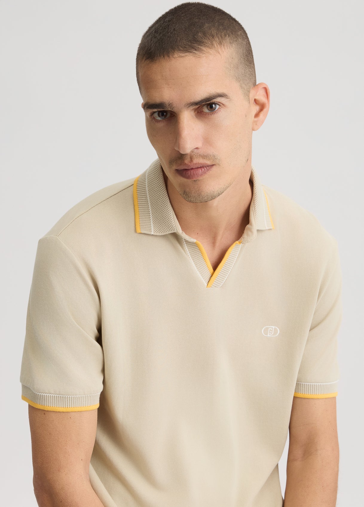 LIU JO Polo t-shirt con colletto cubano beige e blu