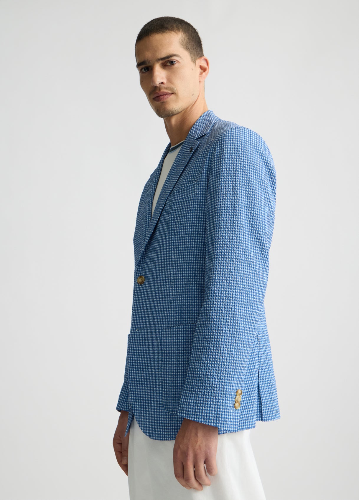 LIU JO Giacca blazer da uomo in seersucker azzurro bianco