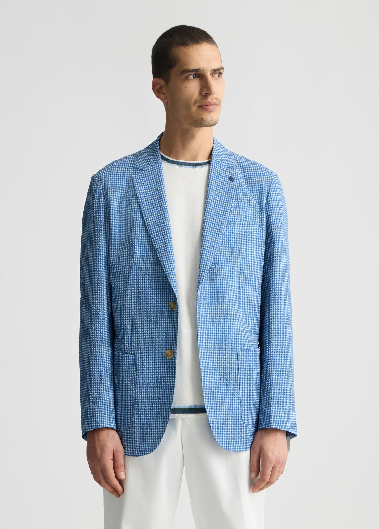 LIU JO Giacca blazer da uomo in seersucker azzurro bianco