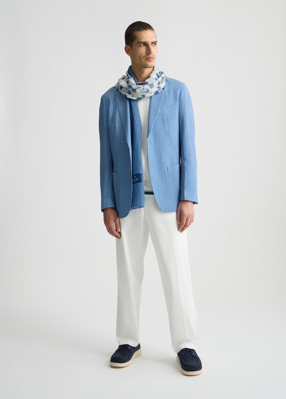 LIU JO Giacca blazer da uomo in seersucker azzurro bianco