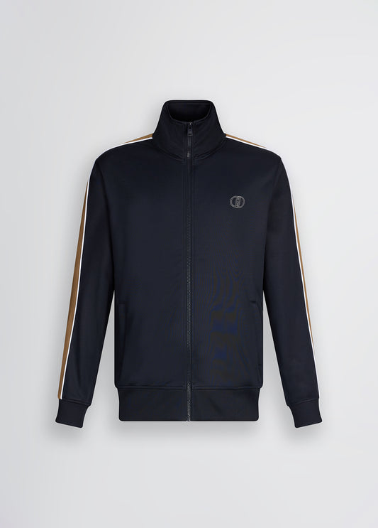 LIU JO Felpa da uomo in acetato blu con banda laterale sulle maniche in contrasto beige QA5133