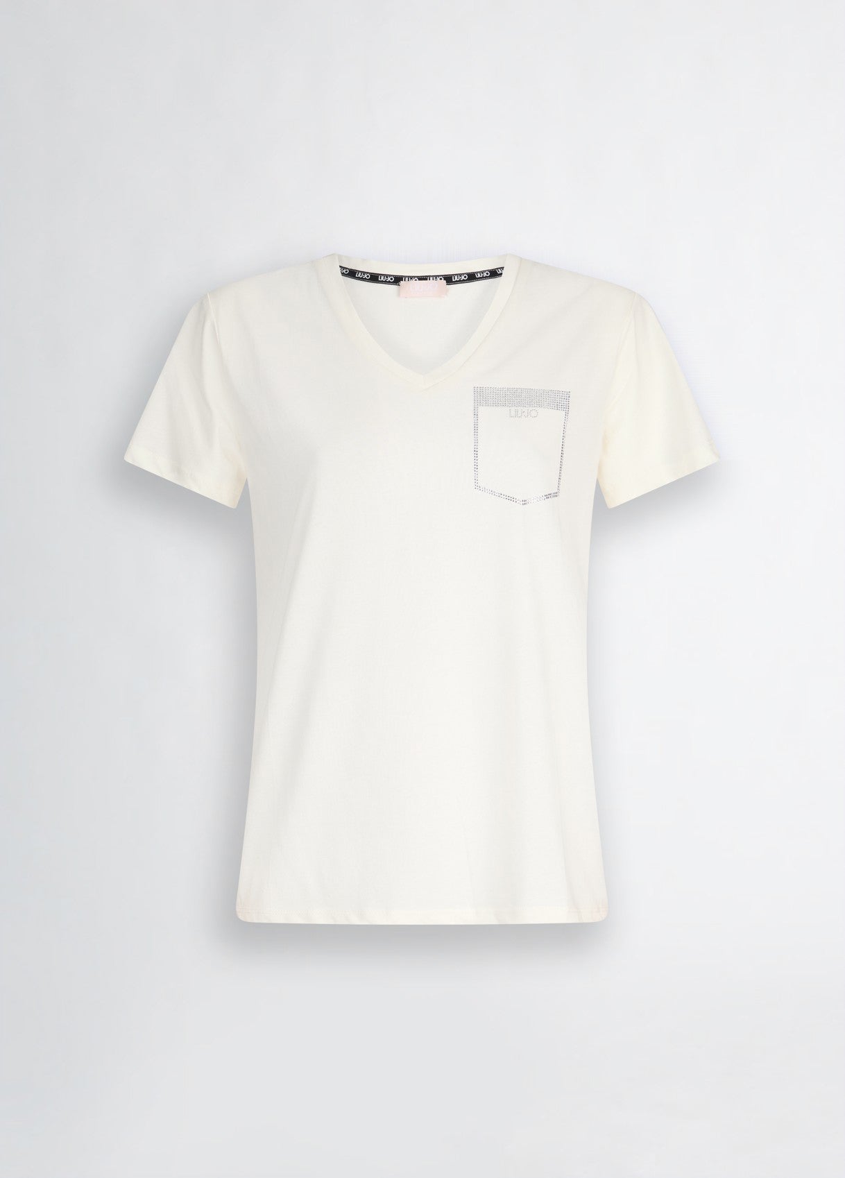 LIU JO T-Shirt maniche corte scollo a V con taschino di strass
