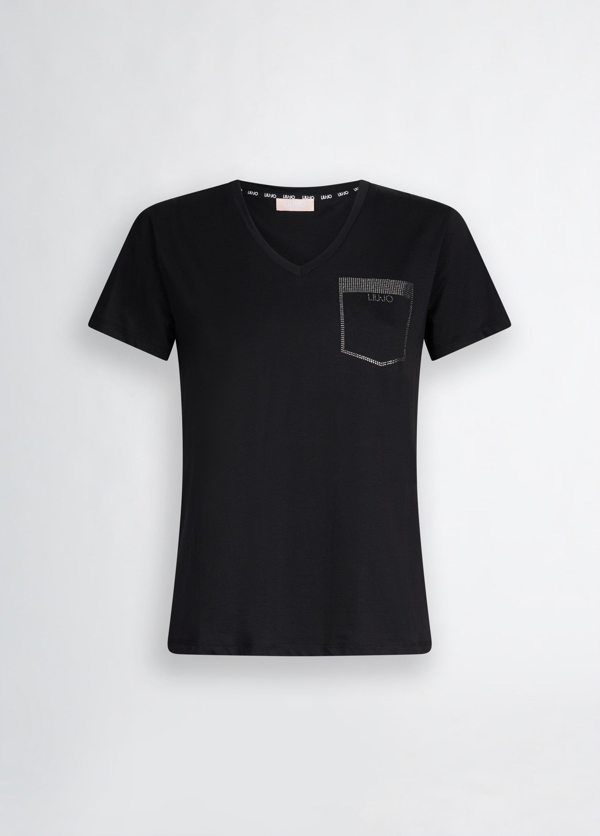 LIU JO T-Shirt maniche corte scollo a V con taschino di strass