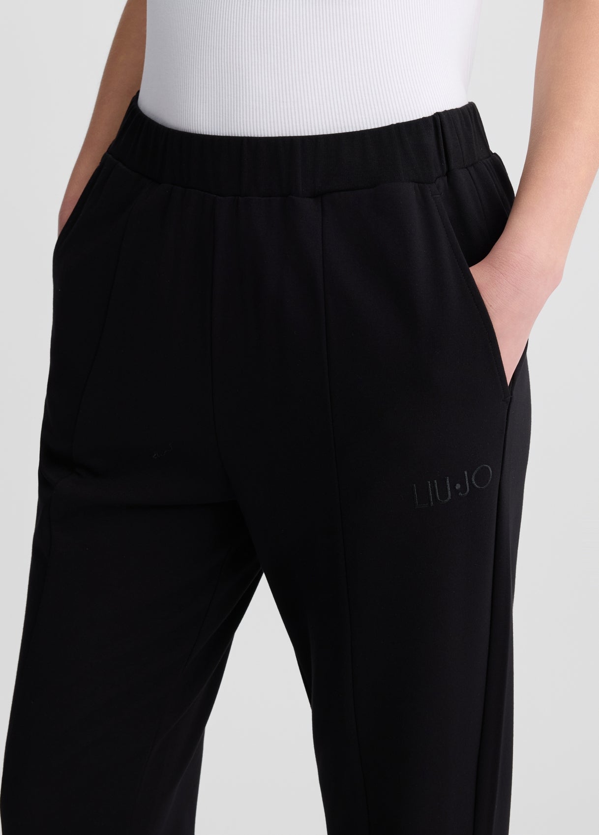 LIU JO Pantaloni flare in jersey con spacco frontale nero e blu