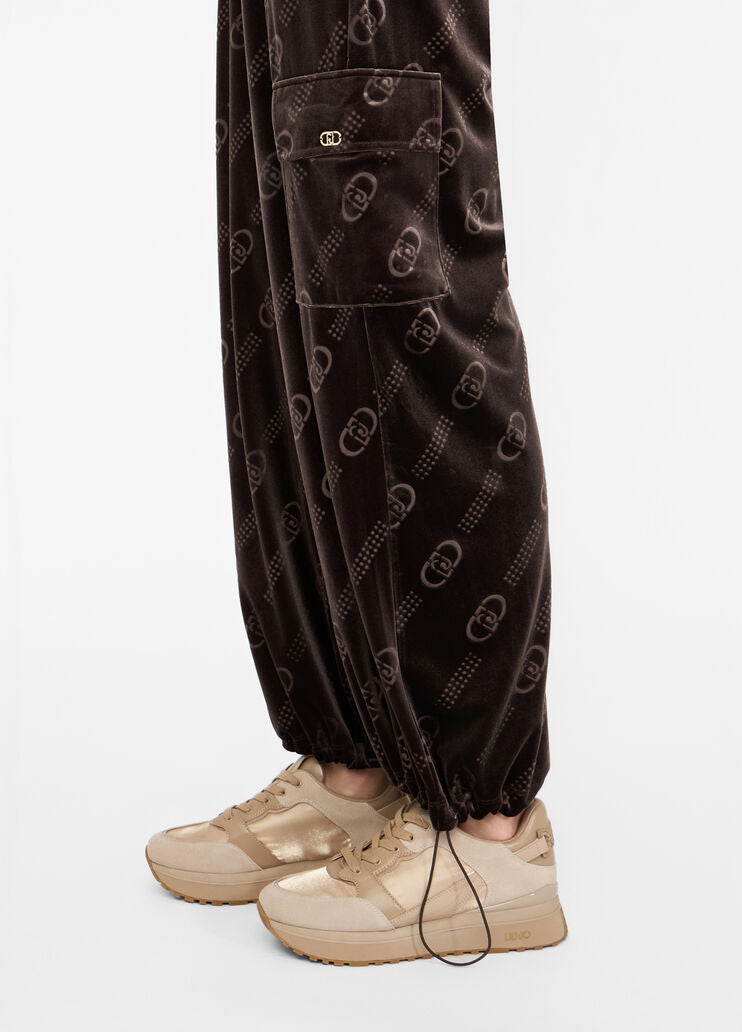 LIU JO Pantaloni jogger in ciniglia logati con coulisse