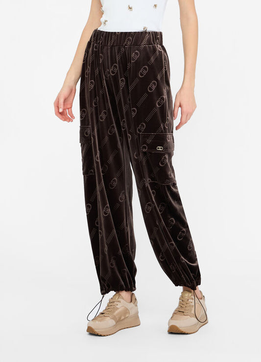 LIU JO Pantaloni jogger in ciniglia logati con coulisse