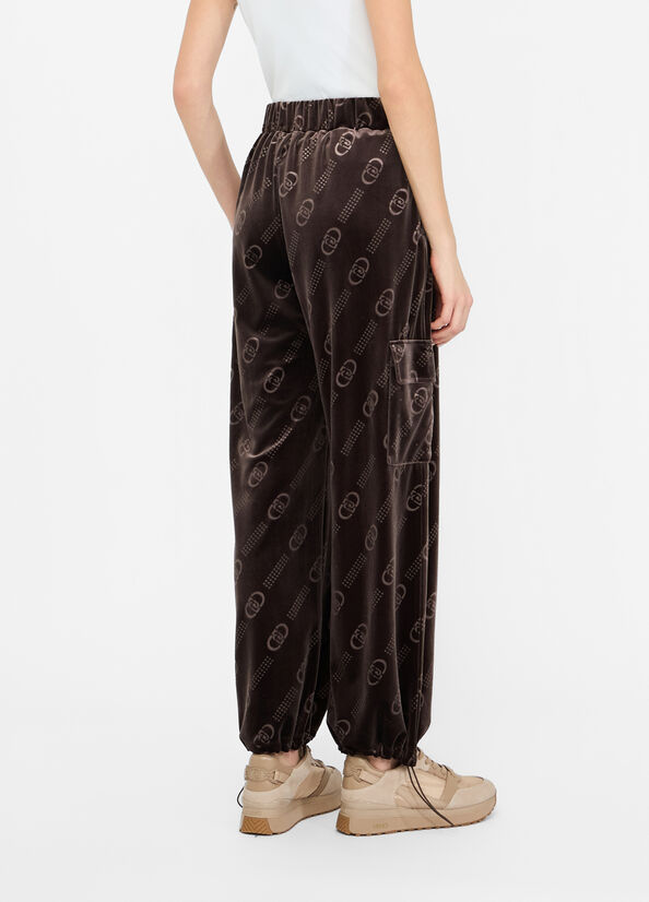 LIU JO Pantaloni jogger in ciniglia logati con coulisse