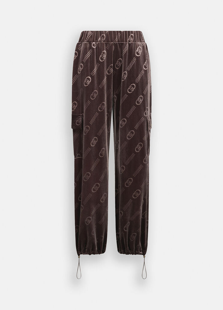 LIU JO Pantaloni jogger in ciniglia logati con coulisse