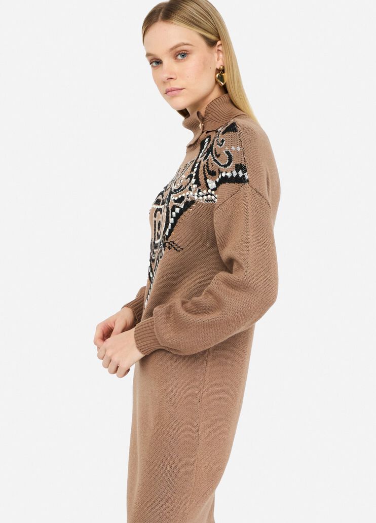 LIU JO Abito in maglia collo alto fantasia jacquard