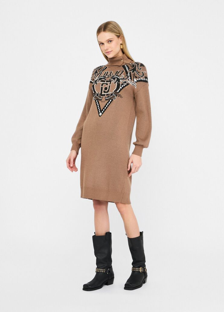 LIU JO Abito in maglia collo alto fantasia jacquard