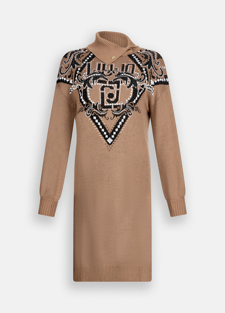 LIU JO Abito in maglia collo alto fantasia jacquard
