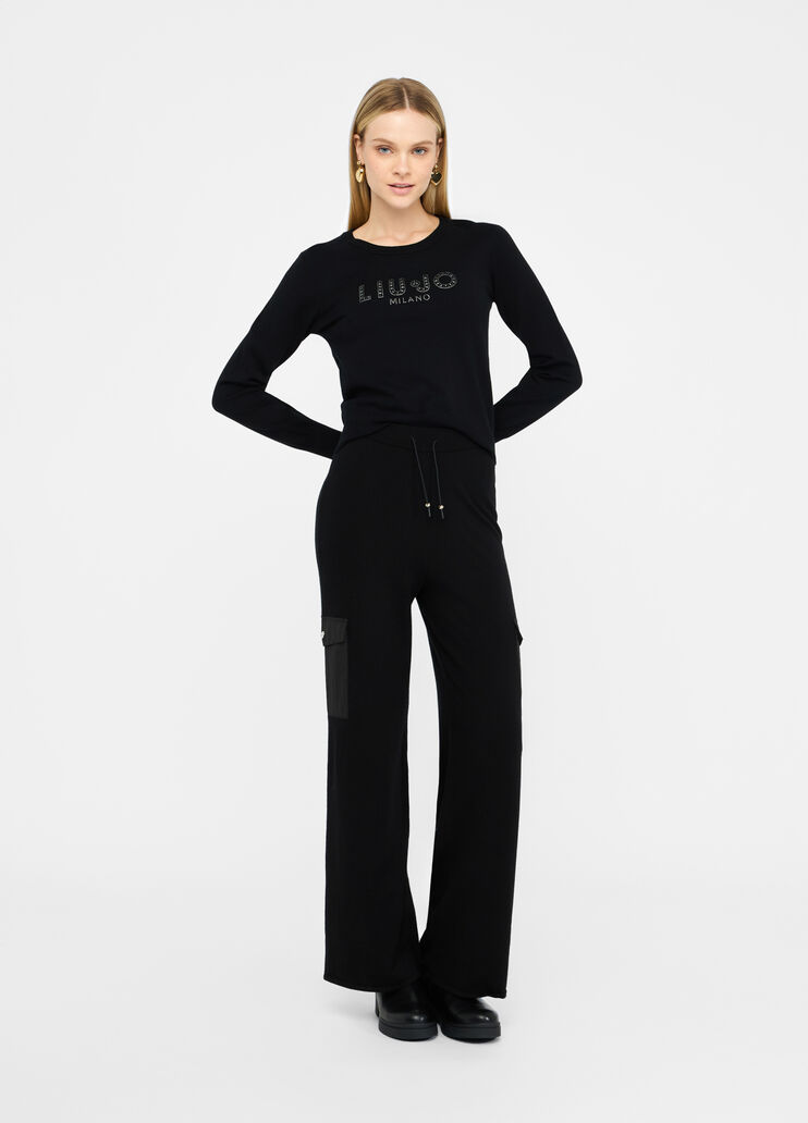 LIU JO Maglia girocollo logo frontale di strass