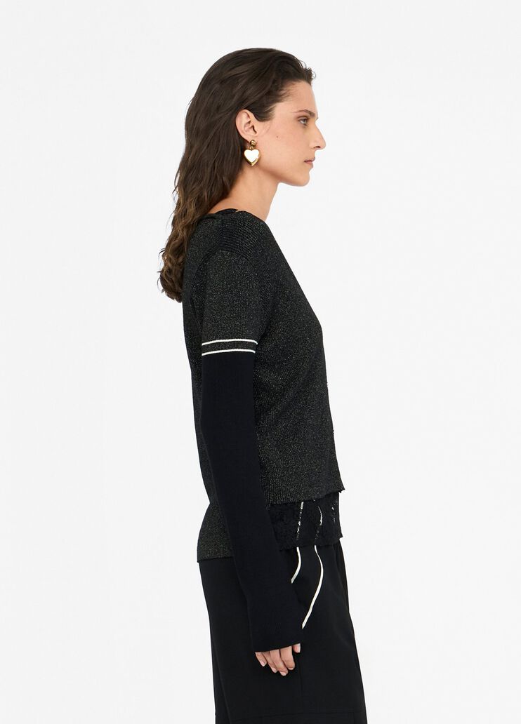 LIU JO Maglia cardigan in filo lurex con dettagli in pizzo